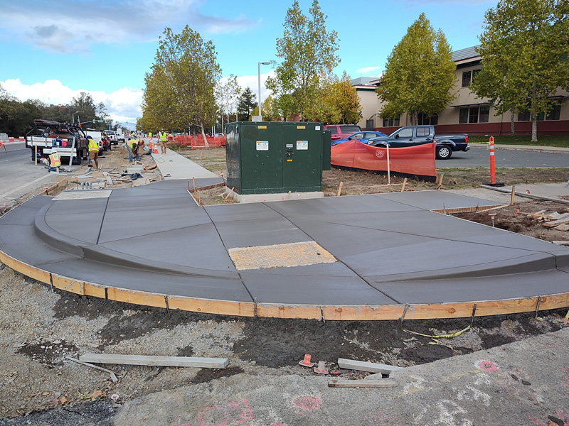 Allowing the concrete to set on a newly formed pedestrian ramp