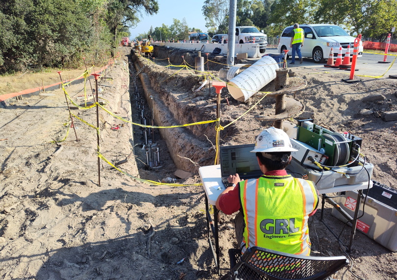 Analyzing structural concrete in newly poured retaining wall piles
